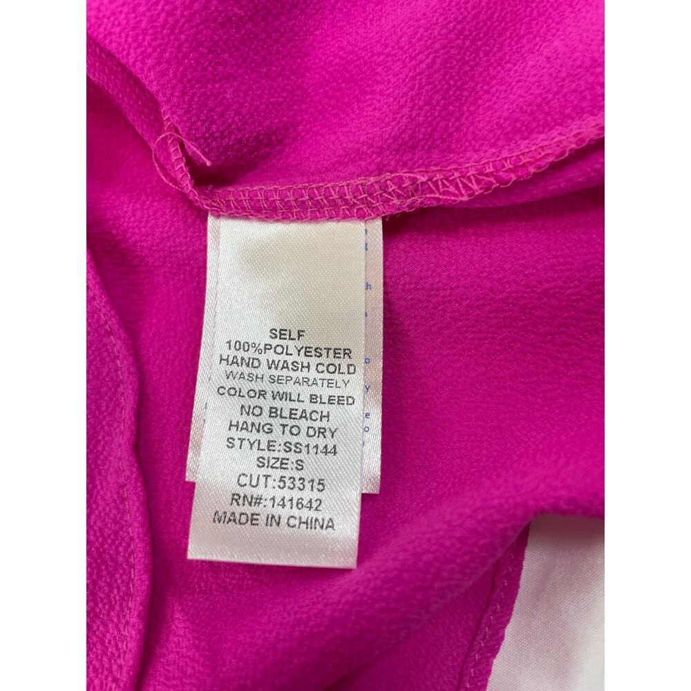 She + Sky Fuchsia Tie-Front Blouse Hot Pink Dolman Sleeve Size S Top - Picture 4 of 7